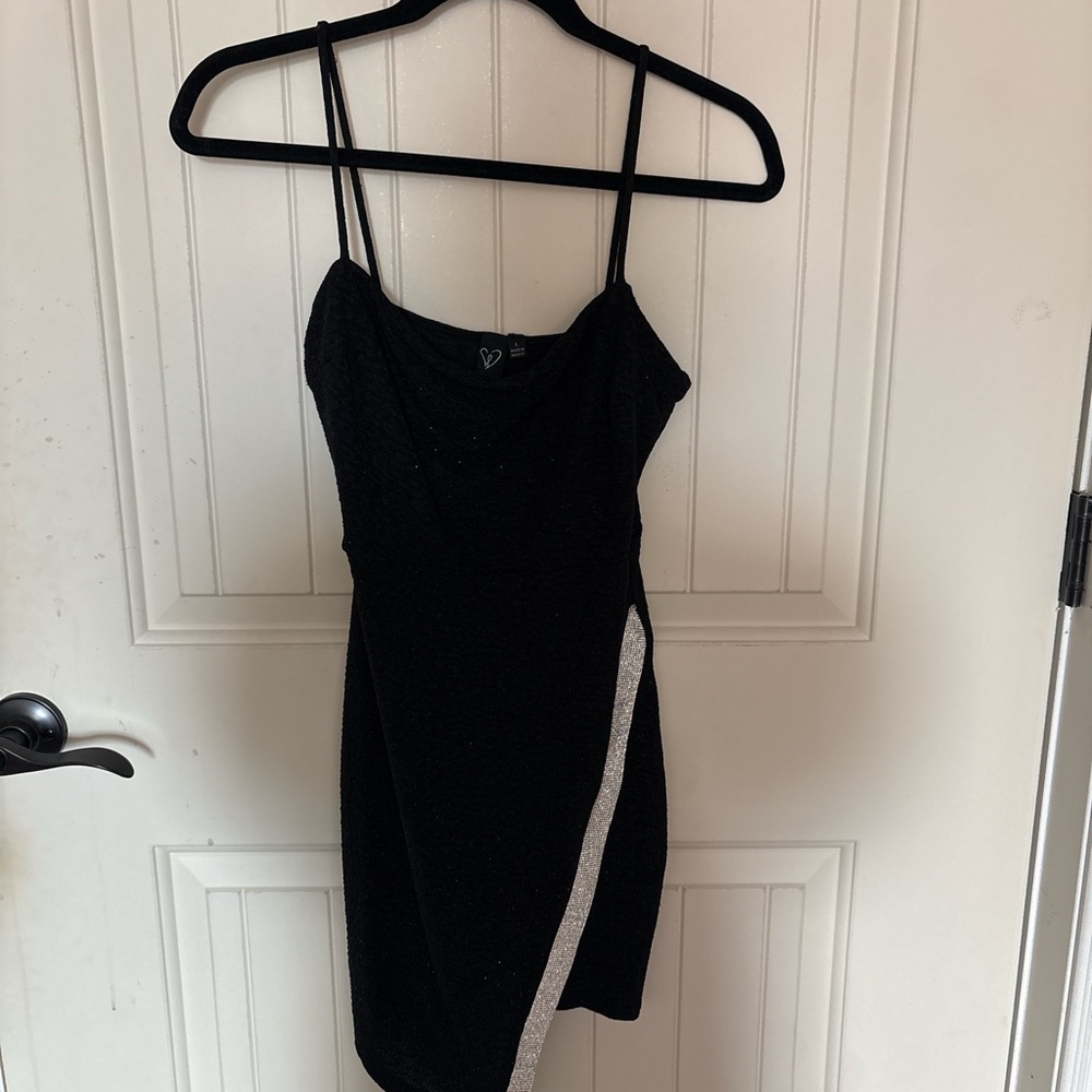 Windsor Black Sparkle Slip Dress with Silver Accent